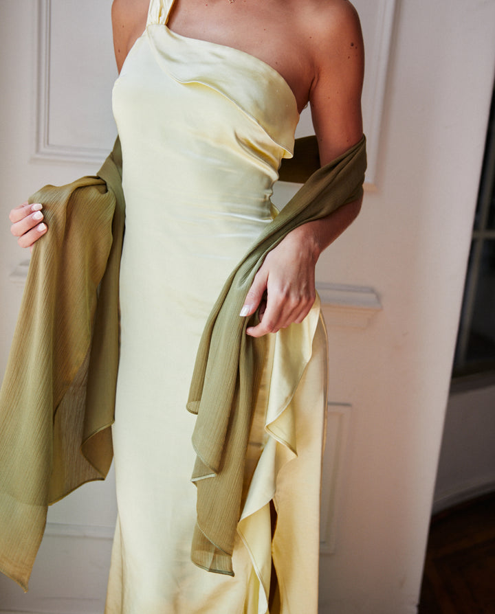 Pañuelo Antonia Satín Plisado Verde Olivo