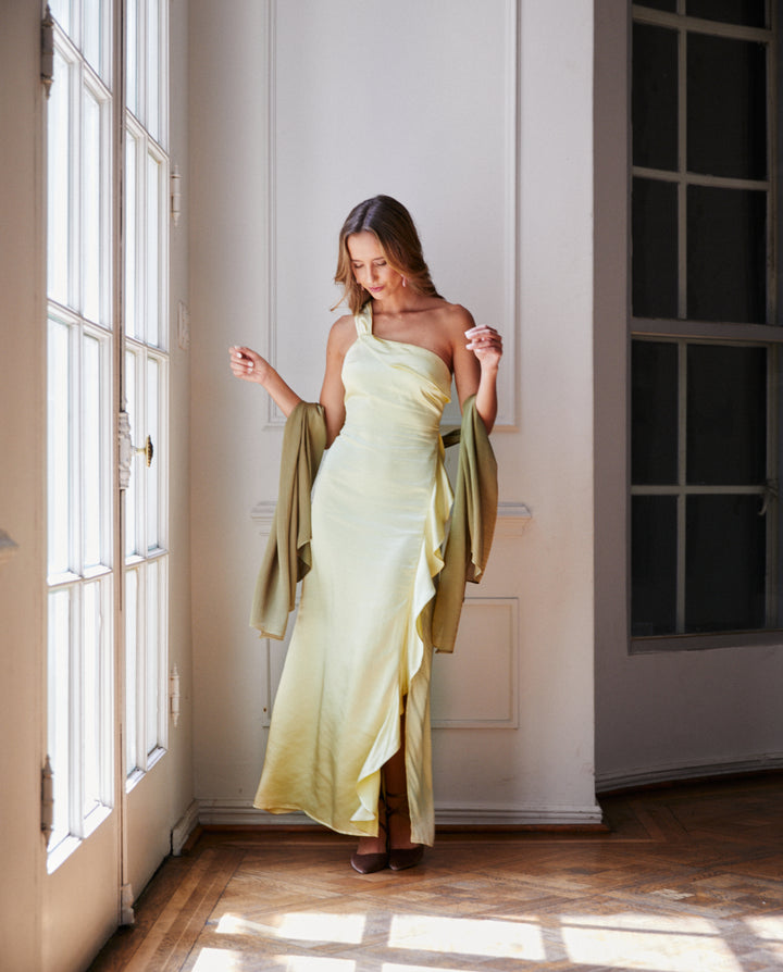 Pañuelo Antonia Satín Plisado Verde Olivo