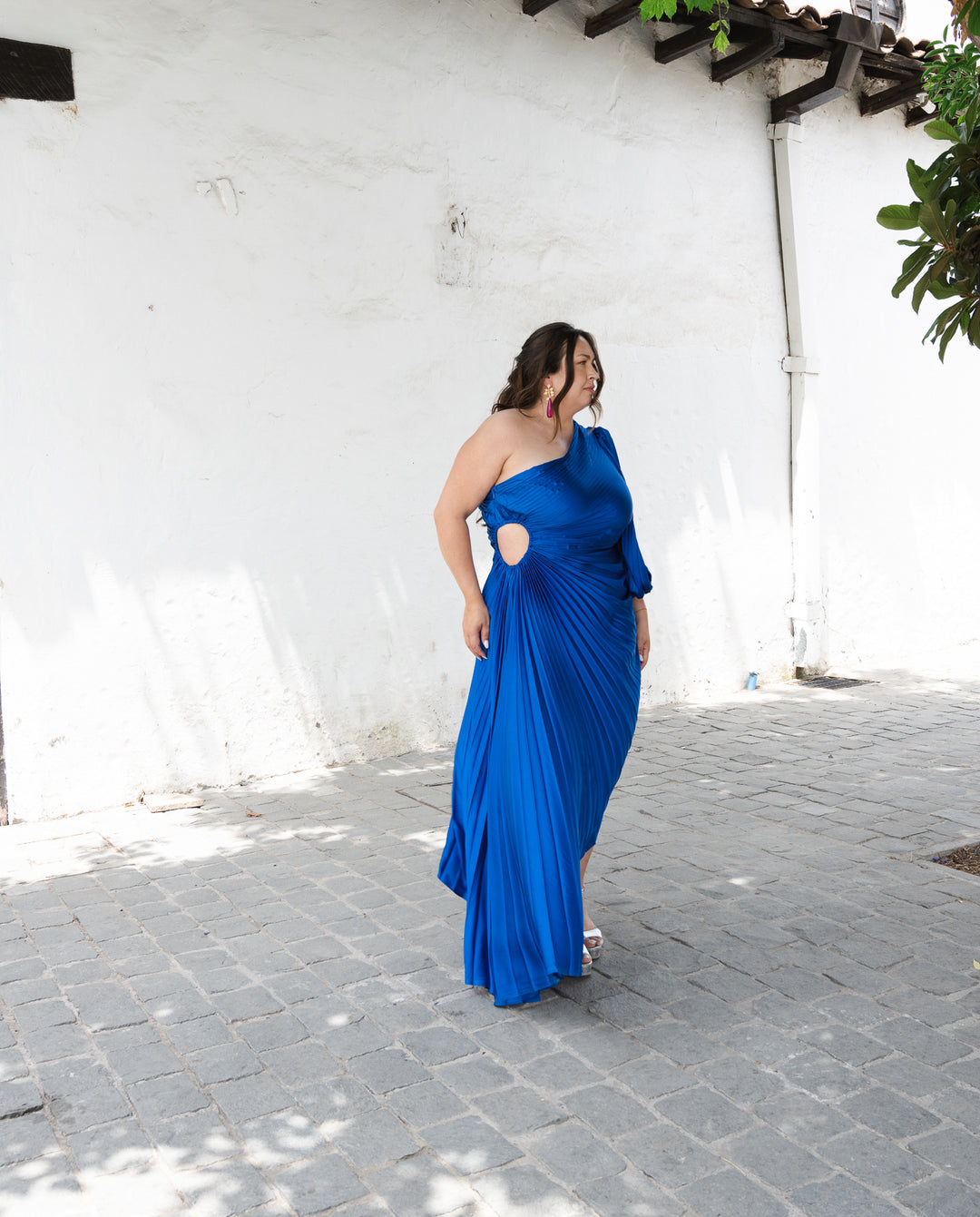 Vestido Largo de Fiesta Lucía Una Manga Azul Royal