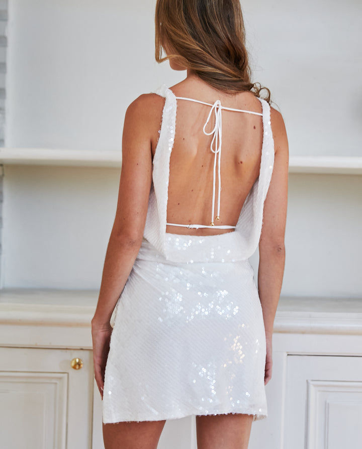 Vestido Corto de Novia Ipanema Lentejuelas Blanco
