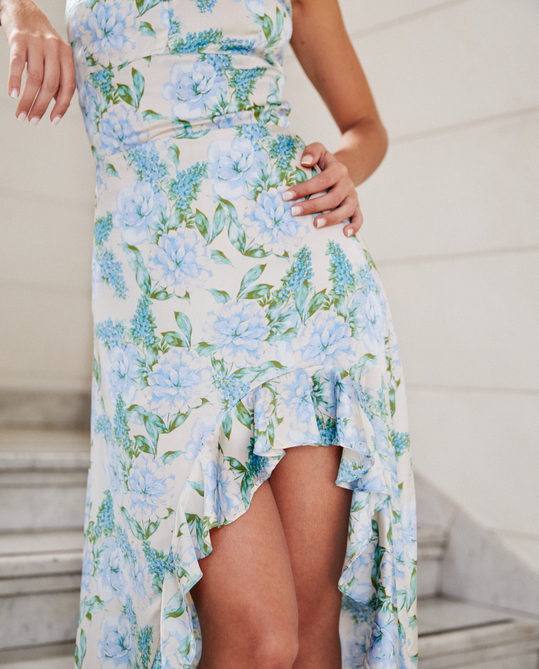 Vestido Largo Azucena de Fiesta Fondo Celeste