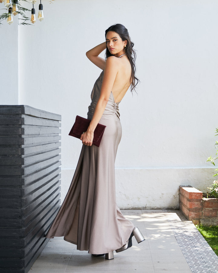 Vestido Largo de Fiesta Alba Taupe
