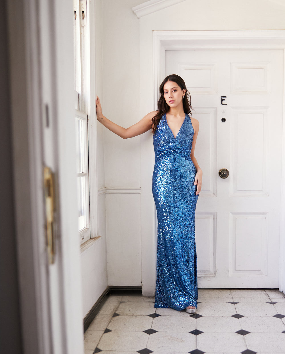 Vestido Largo de Fiesta Amara Lentejuelas Azul