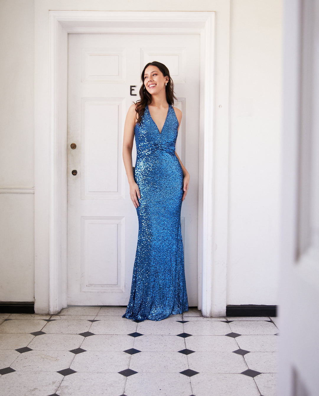 Vestido Largo de Fiesta Amara Lentejuelas Azul