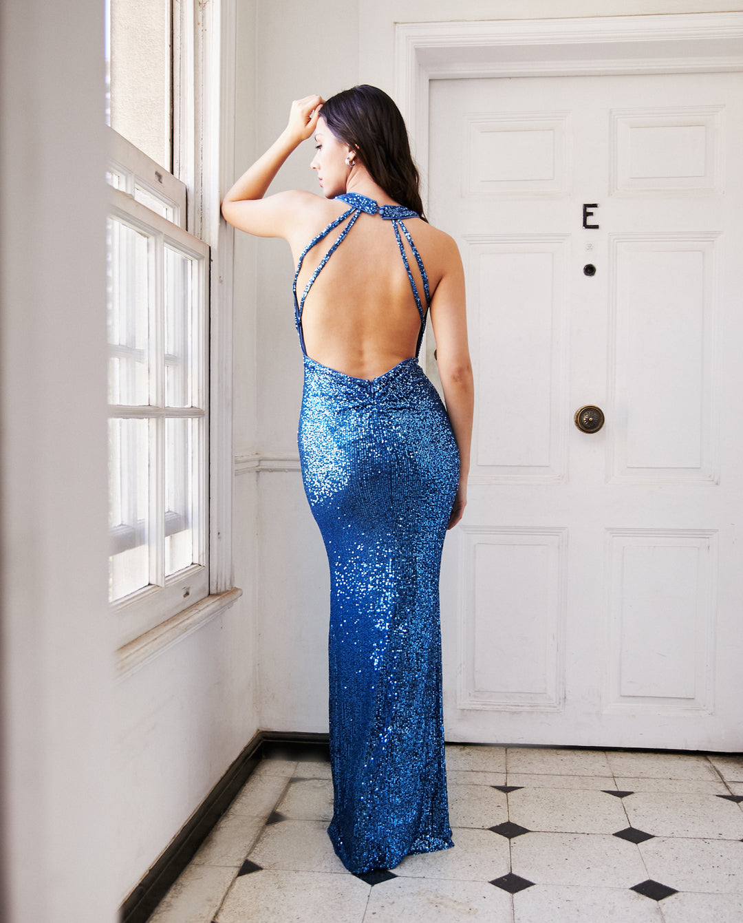 Vestido Largo de Fiesta Amara Lentejuelas Azul