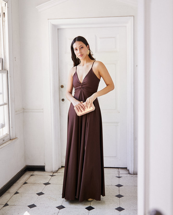 Vestido Largo de Fiesta Antonia Chocolate