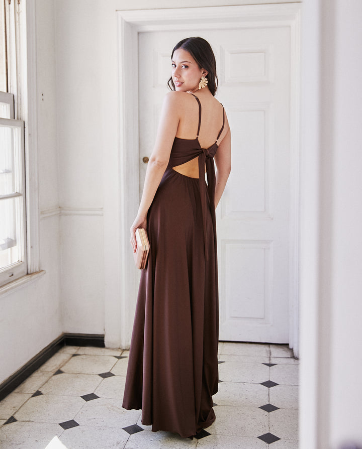 Vestido Largo de Fiesta Antonia Chocolate