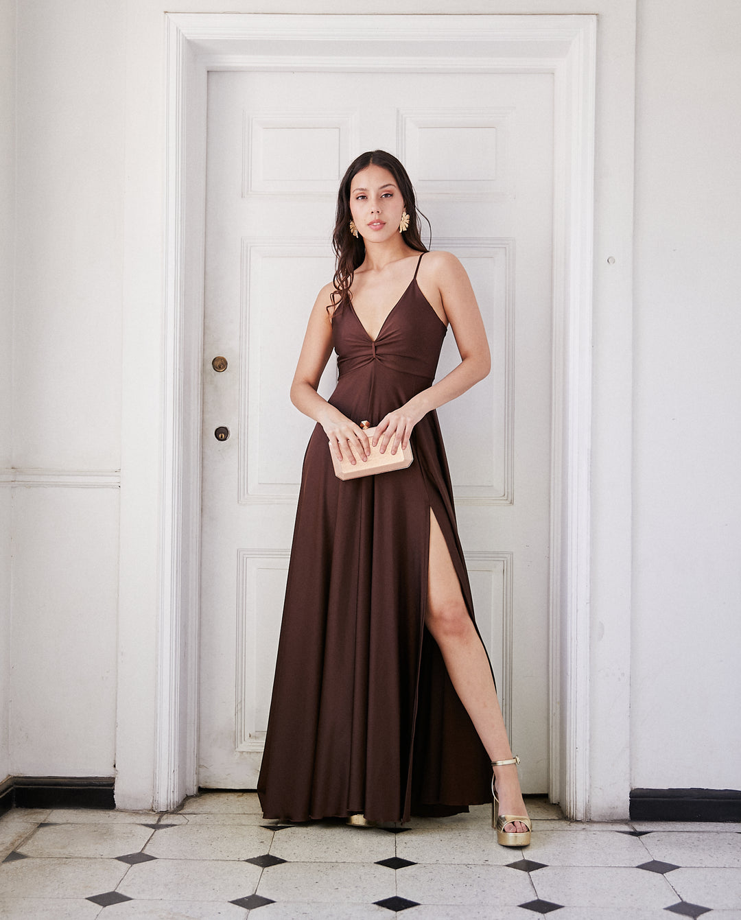 Vestido Largo de Fiesta Antonia Chocolate