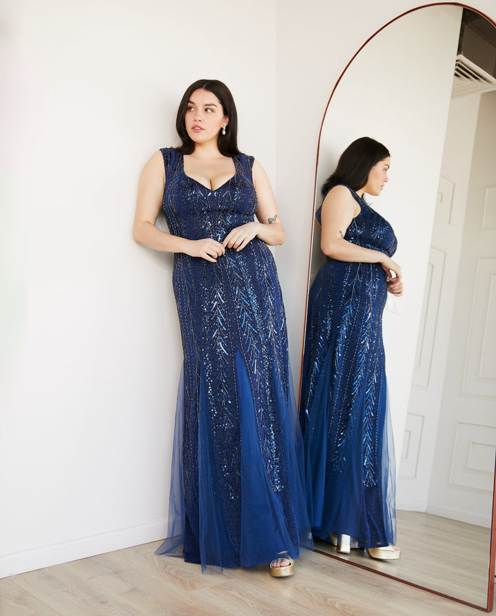 Vestido Largo de Fiesta Burgos Azul