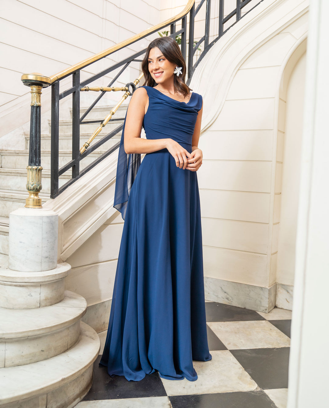 Vestido Largo de Fiesta Celine Azul Oscuro
