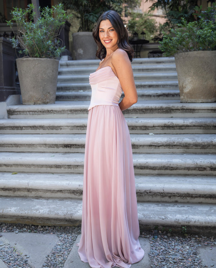 Vestido Largo de Fiesta Duna Rosado