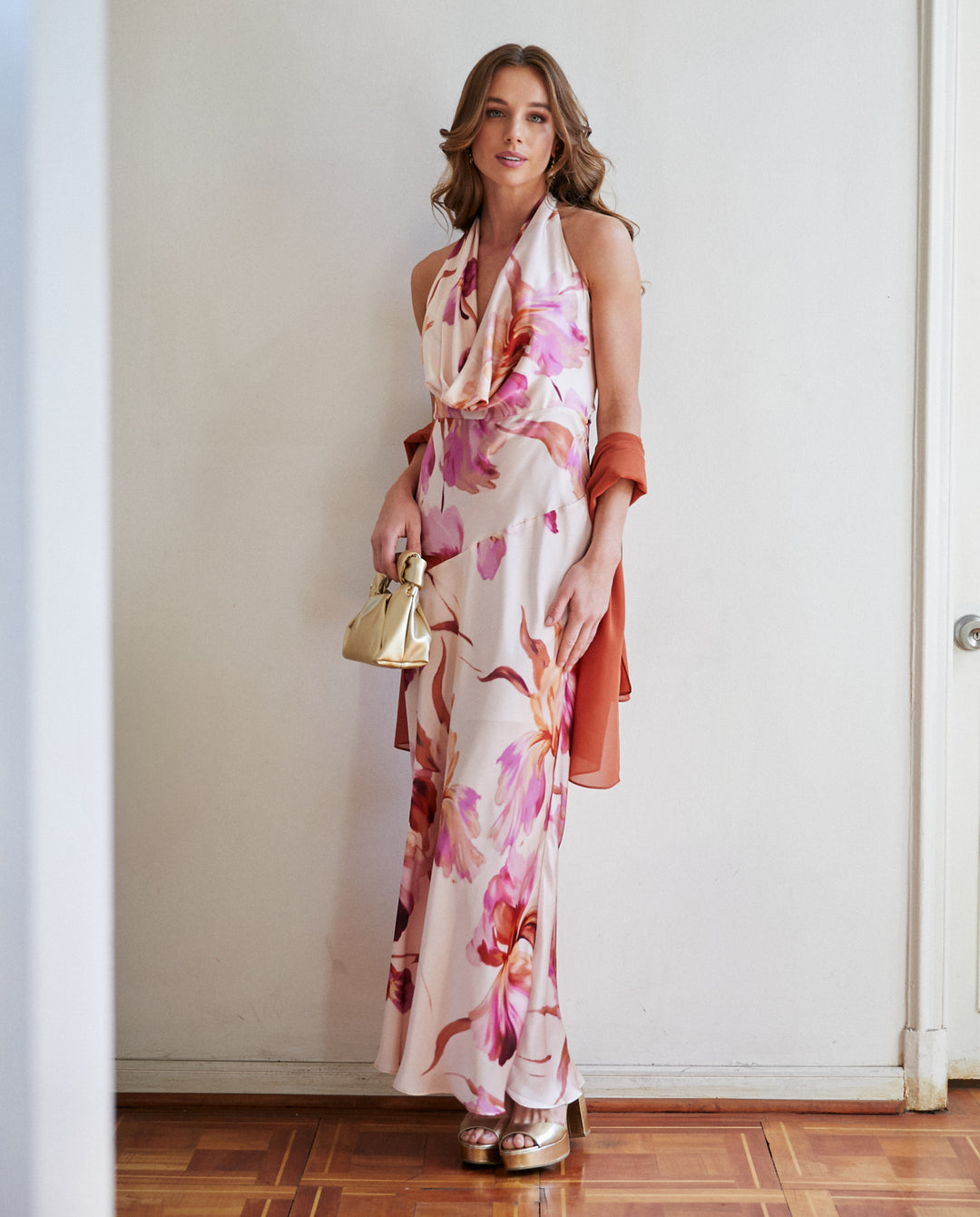 Vestido Largo de Fiesta Loreta Fondo Rosado