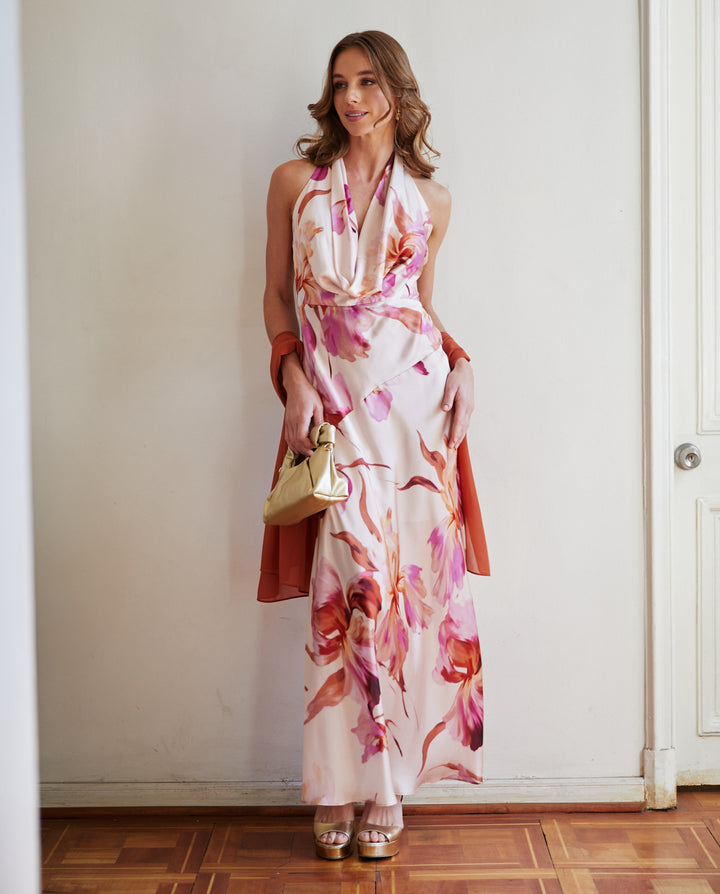 Vestido Largo de Fiesta Loreta Fondo Rosado