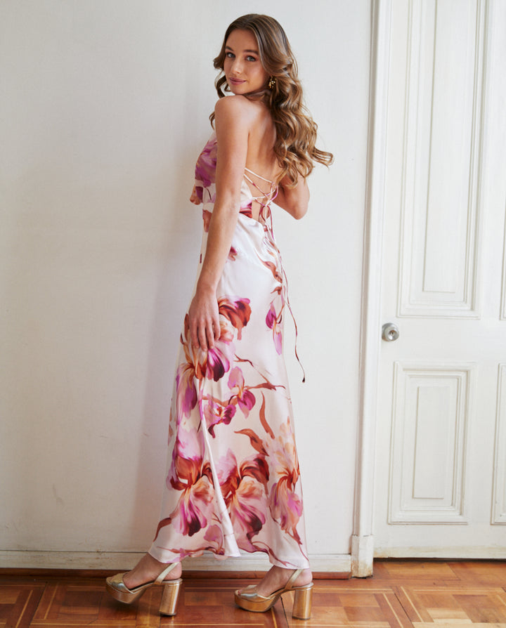 Vestido Largo de Fiesta Loreta Fondo Rosado