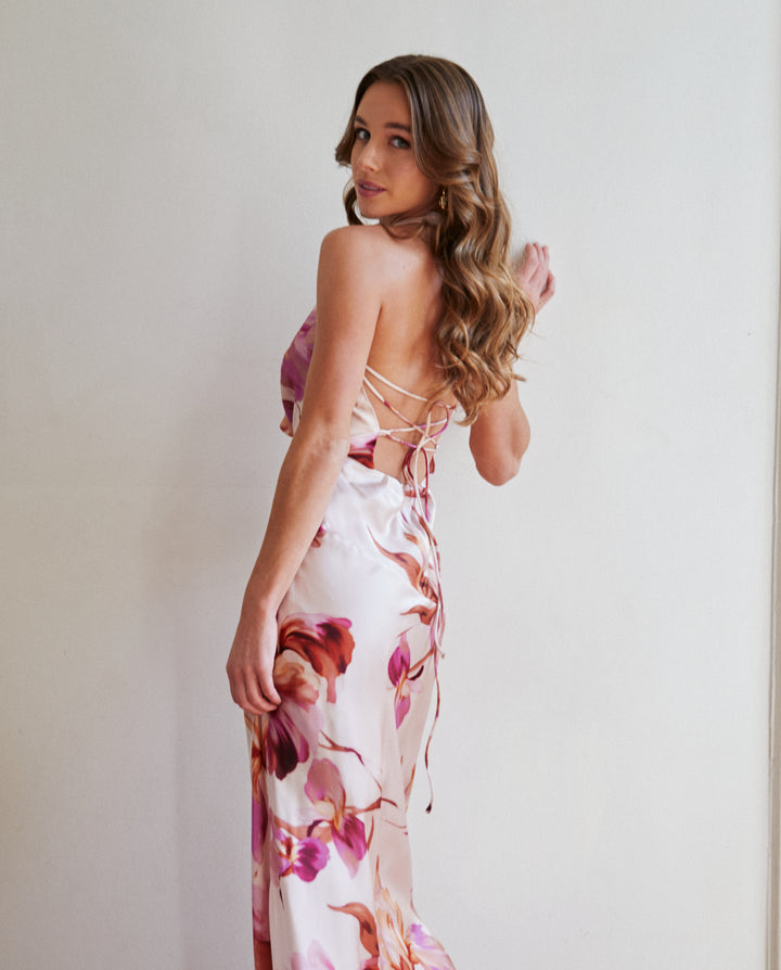 Vestido Largo de Fiesta Loreta Fondo Rosado