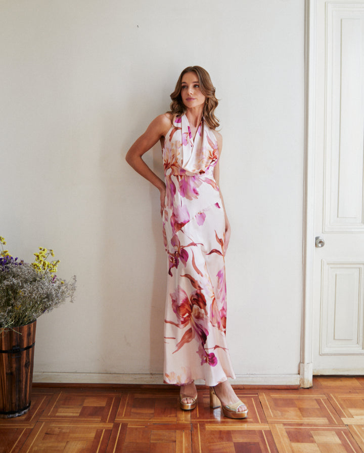 Vestido Largo de Fiesta Loreta Fondo Rosado