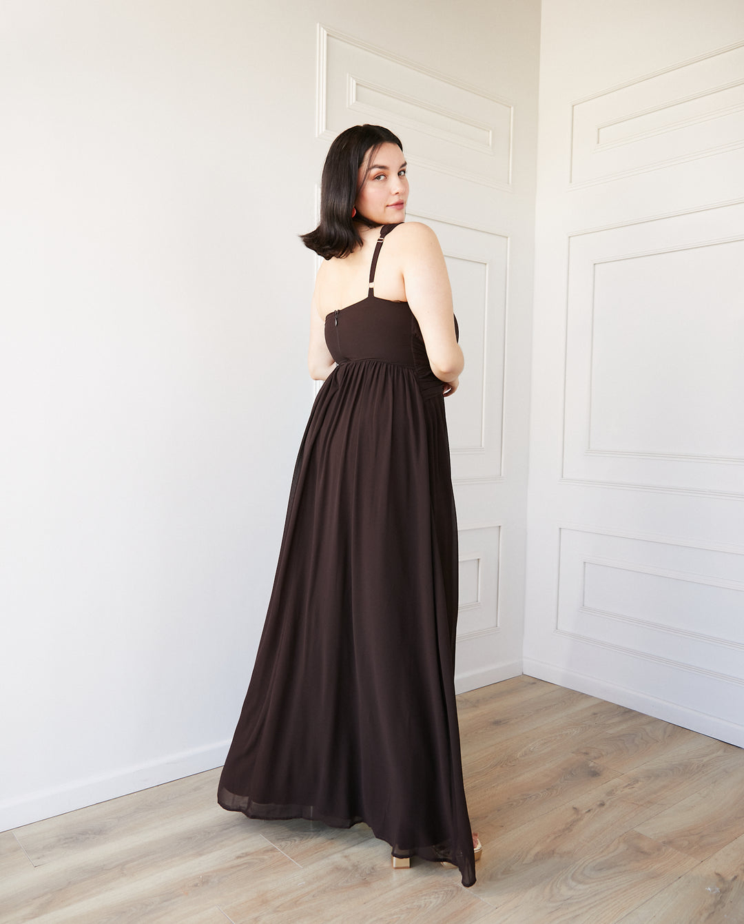 Vestido Largo de Fiesta Luxemburgo Asimetrico Chocolate