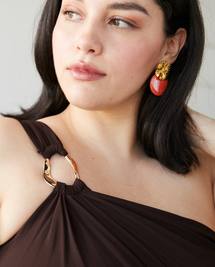 Vestido Largo de Fiesta Luxemburgo Asimetrico Chocolate