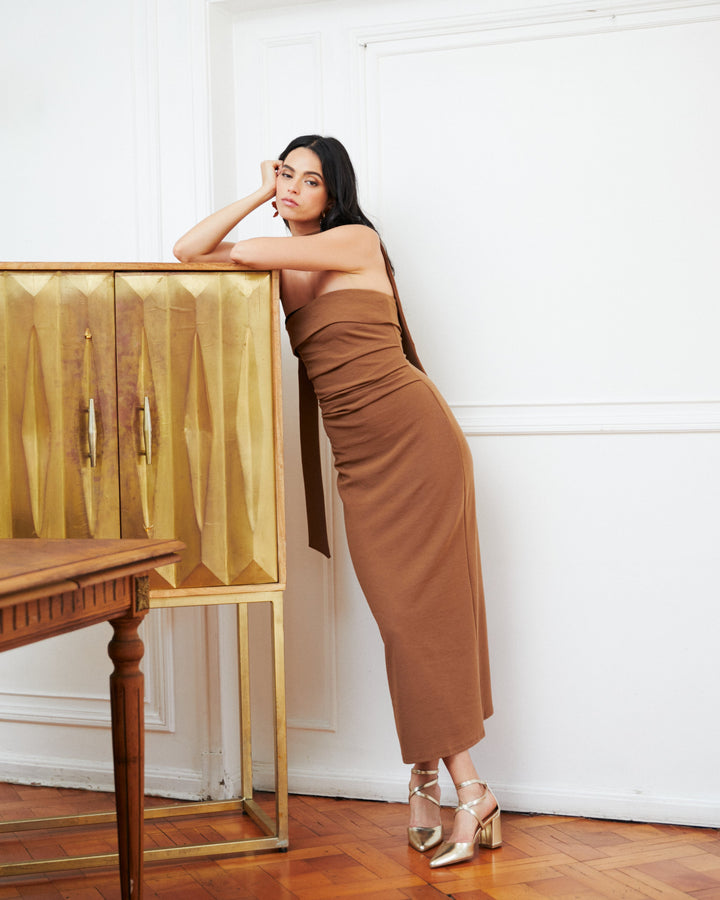 Vestido Largo de Fiesta Maria Ignacia Chocolate