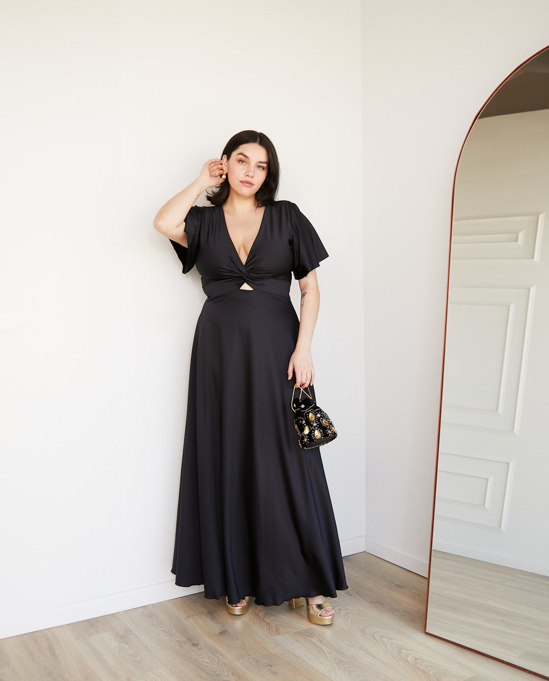 Vestido Largo de Fiesta Meli Mangas Negro