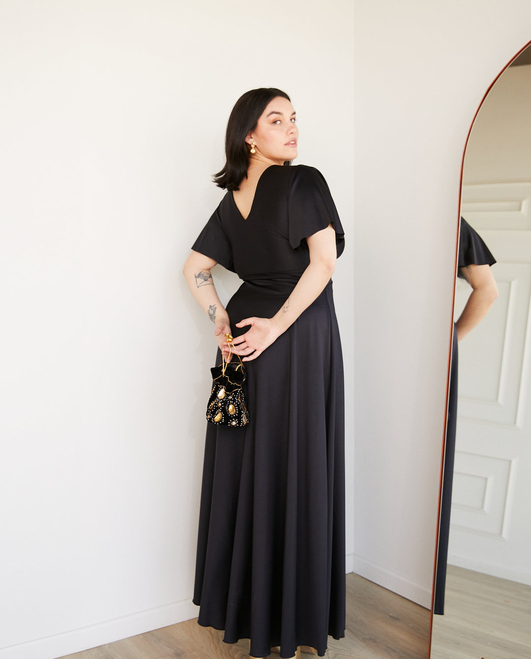 Vestido Largo de Fiesta Meli Mangas Negro