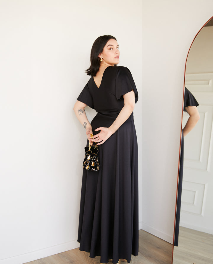 Vestido Largo de Fiesta Meli Mangas Negro