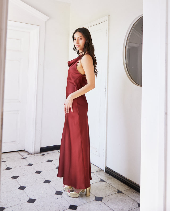 Vestido Largo de Fiesta Montserrat Canela Oscuro