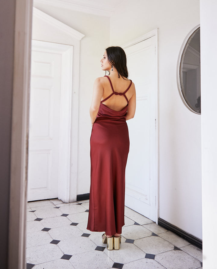 Vestido Largo de Fiesta Montserrat Canela Oscuro