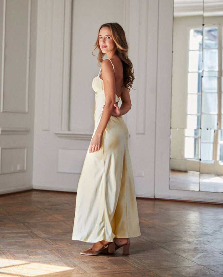 Vestido Largo de Fiesta Moscú Satín Amarillo