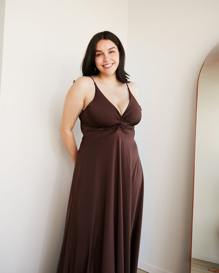 Vestido Largo de Fiesta Nudo Chocolate