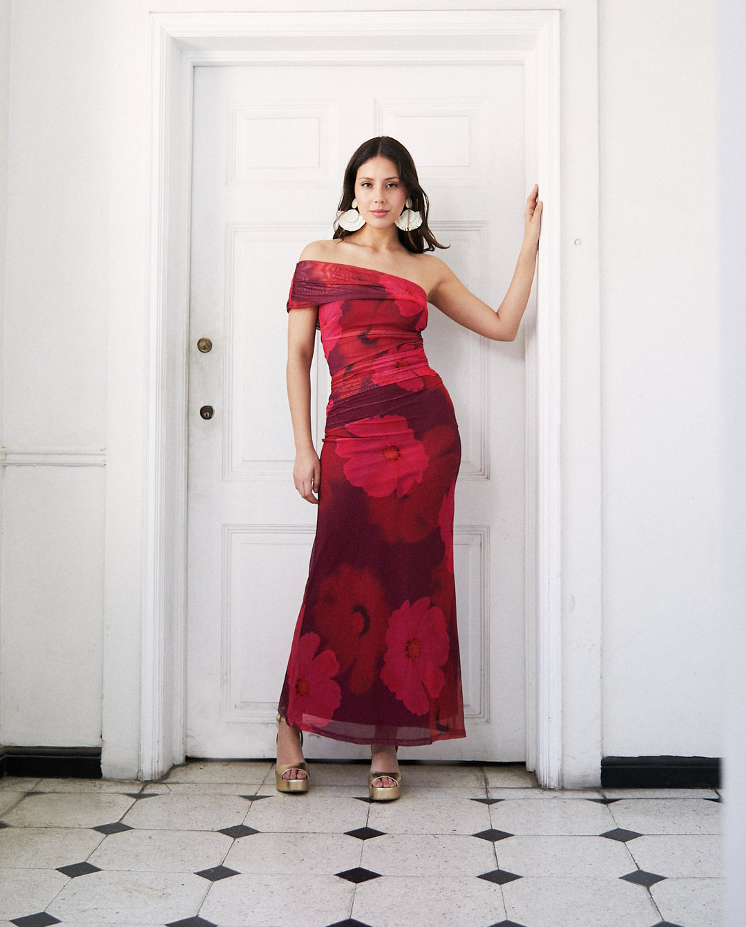 Vestido Largo de Fiesta Segovia Fondo Burdeo