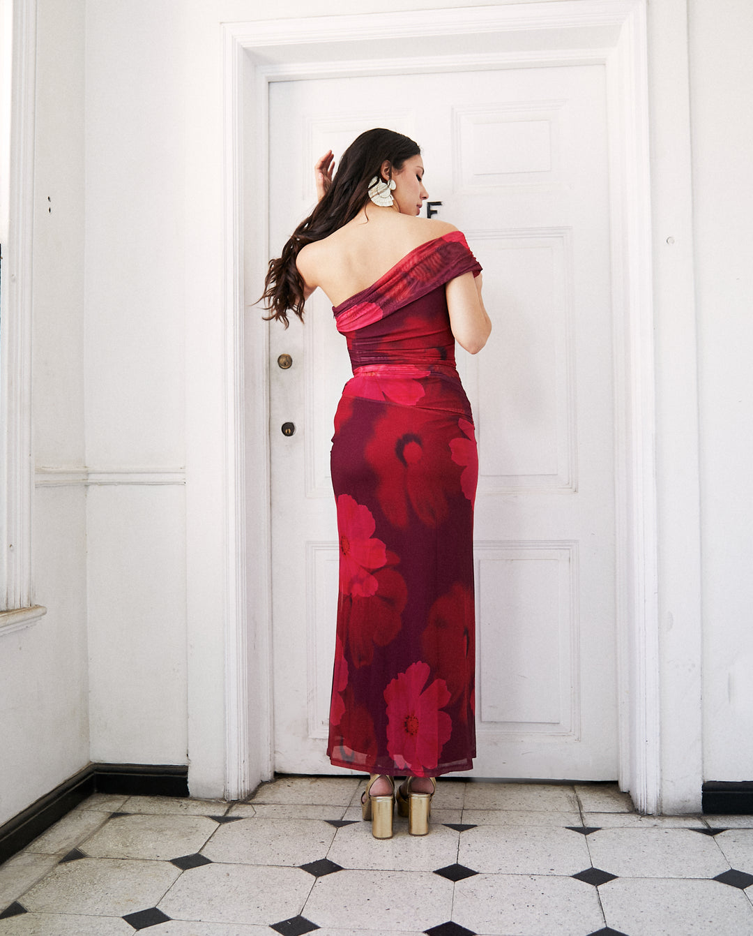 Vestido Largo de Fiesta Segovia Fondo Burdeo