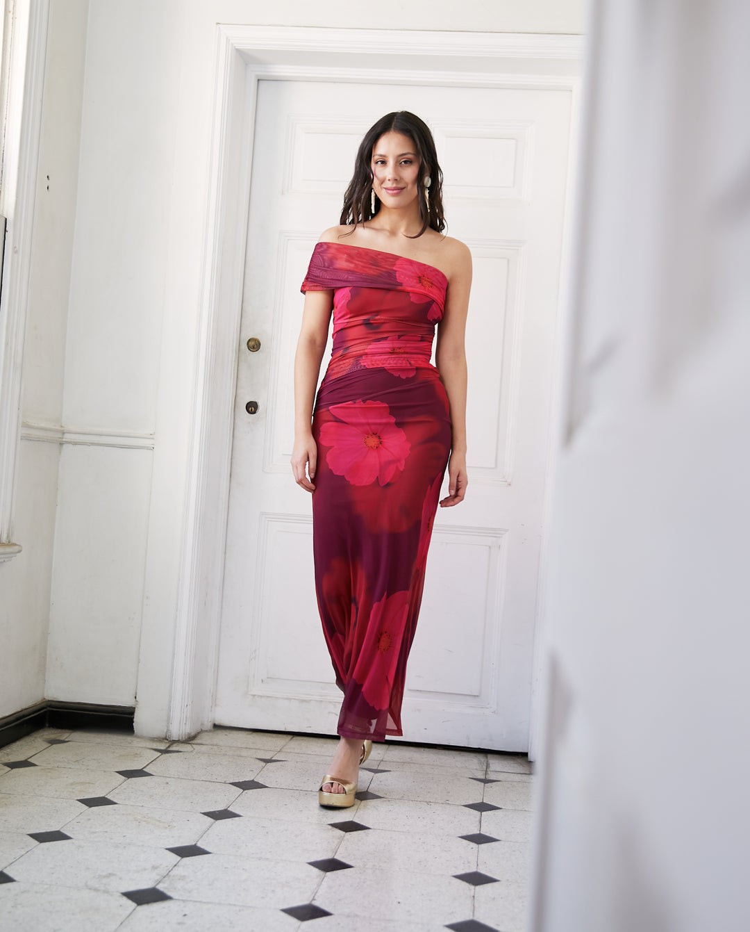 Vestido Largo de Fiesta Segovia Fondo Burdeo