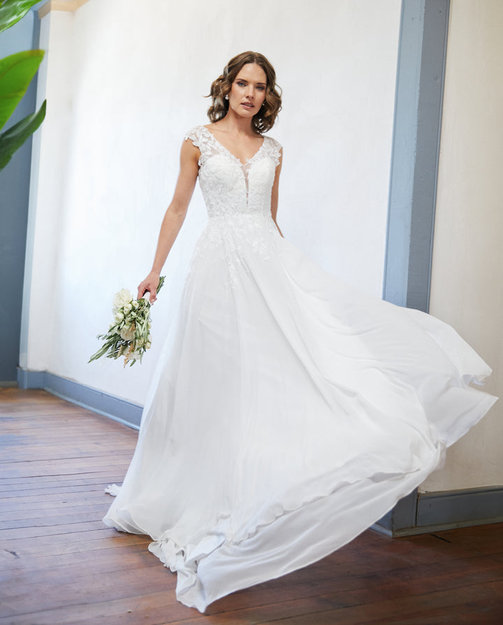 Vestido Largo de Novia Aura Gasa Ivory