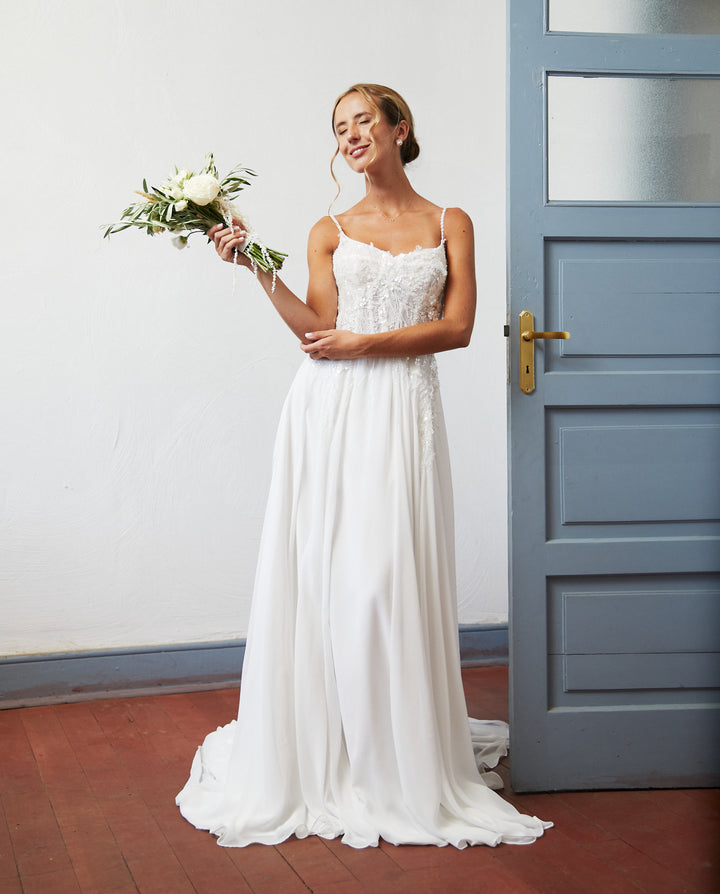 Vestido Largo de Novia Blanche Gasa Ivory