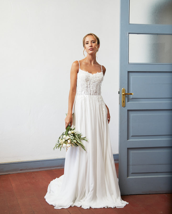 Vestido Largo de Novia Blanche Gasa Ivory