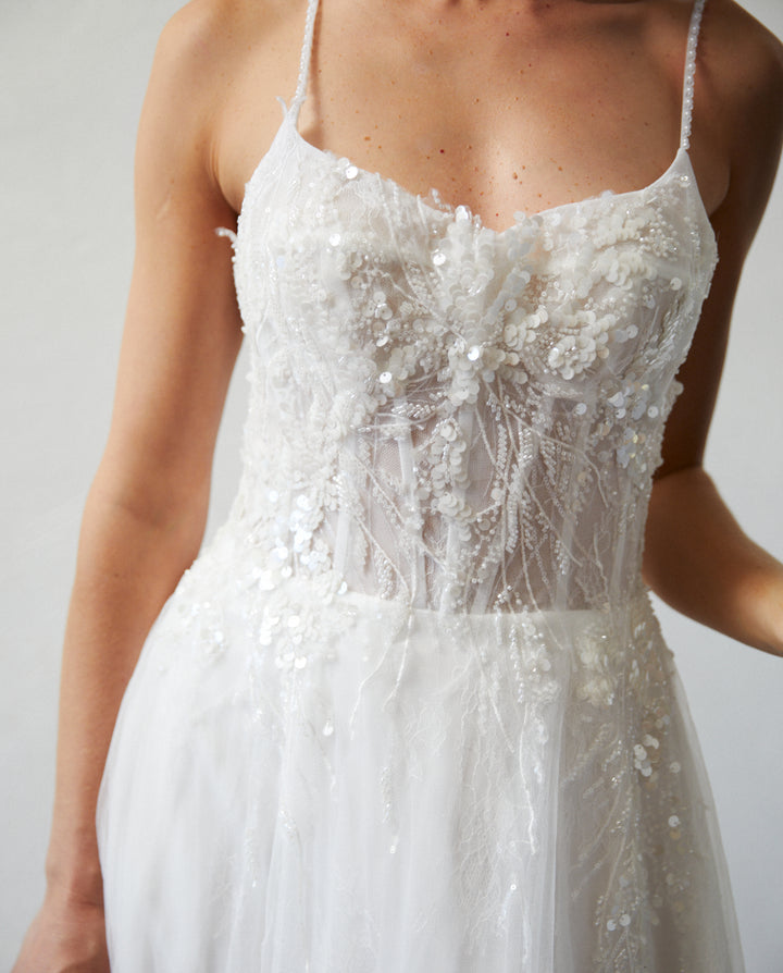 Vestido Largo de Novia Blanche Tul Ivory