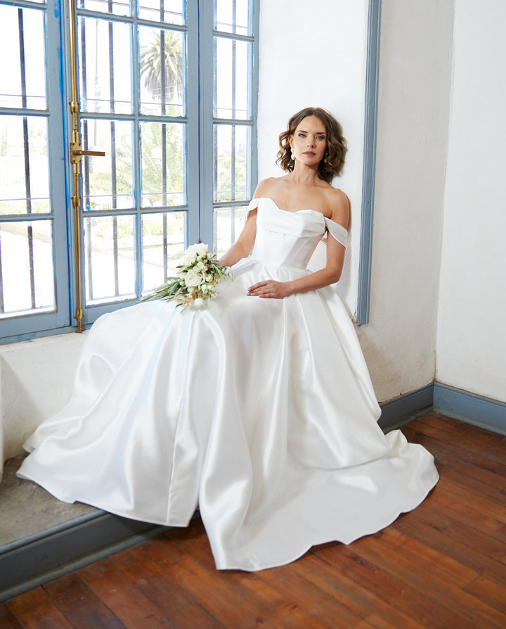 Vestido Largo de Novia Celeste Blanco