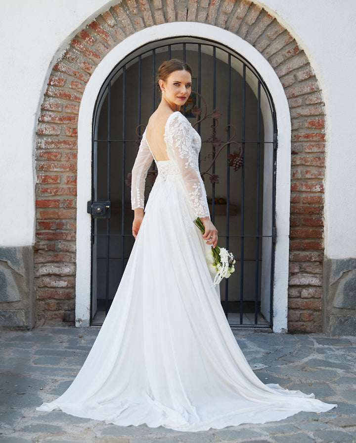Vestido Largo de Novia Clair Ajustable Gasa Ivory