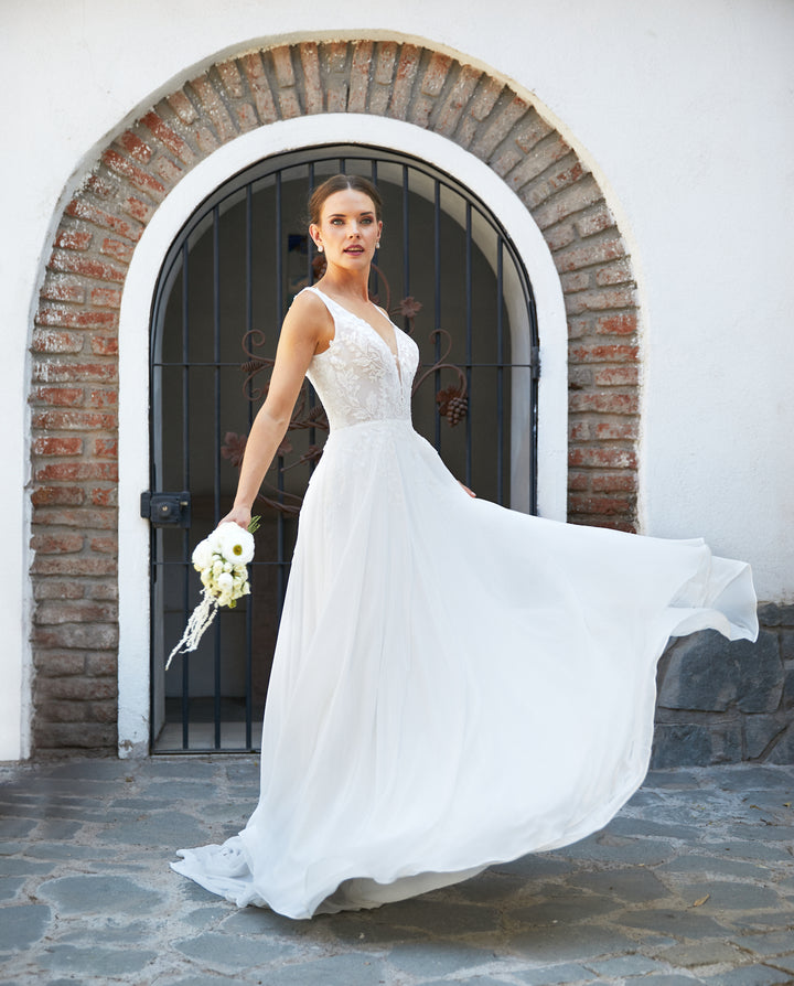 Vestido Largo de Novia Clair Ajustable Gasa Ivory