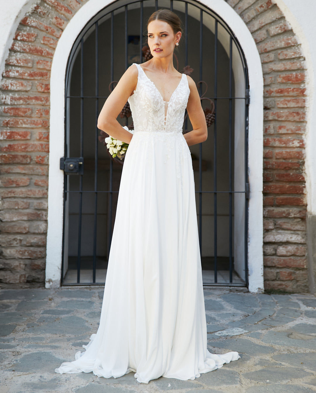Vestido Largo de Novia Clair Ajustable Gasa Ivory