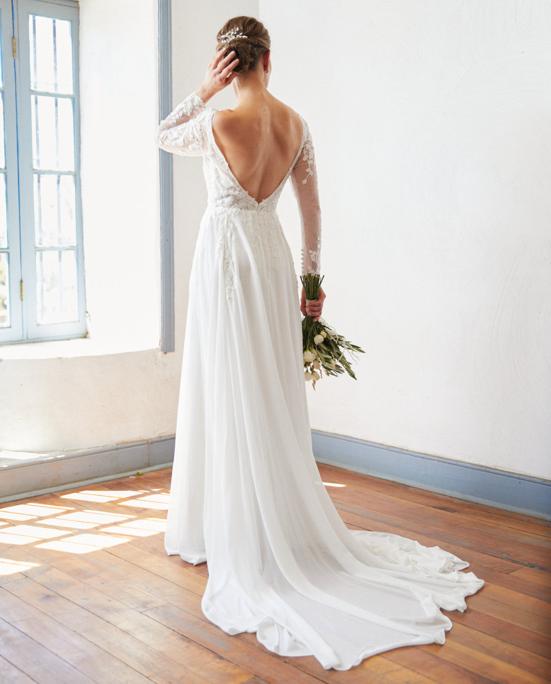 Vestido Largo de Novia Clair Cierre Gasa Ivory