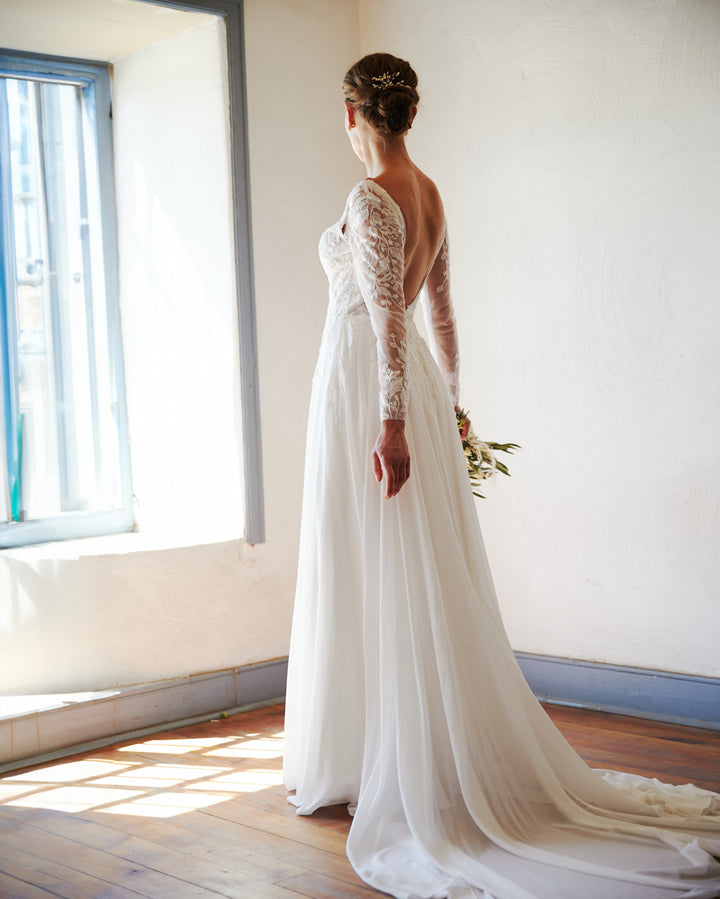 Vestido Largo de Novia Clair Cierre Gasa Ivory