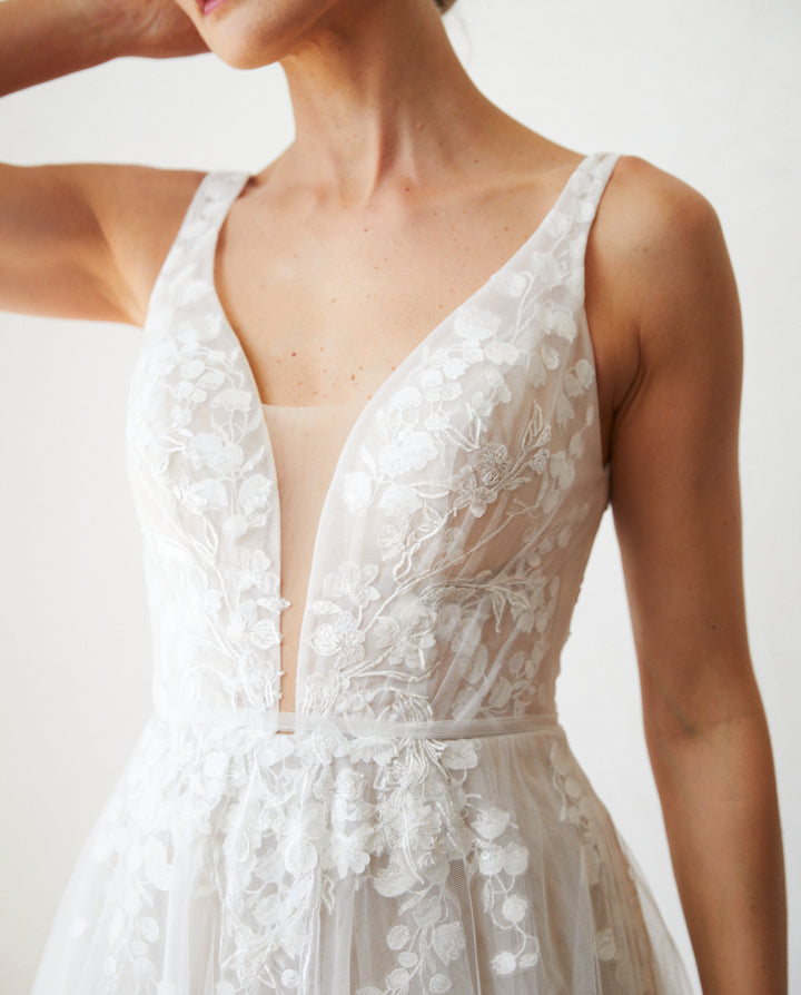 Vestido Largo de Novia Eloise Tul Nude