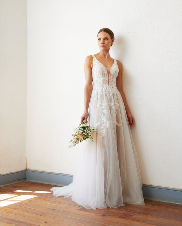 Vestido Largo de Novia Eloise Tul Nude