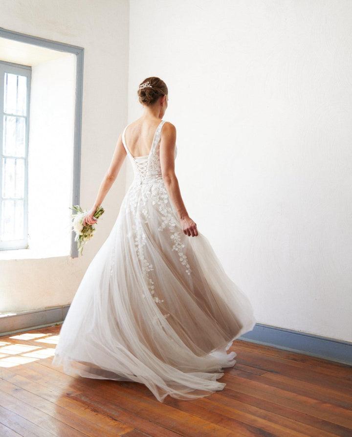 Vestido Largo de Novia Eloise Tul Nude