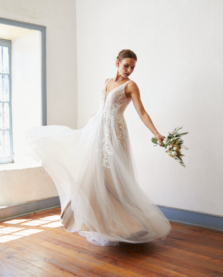 Vestido Largo de Novia Eloise Tul Nude