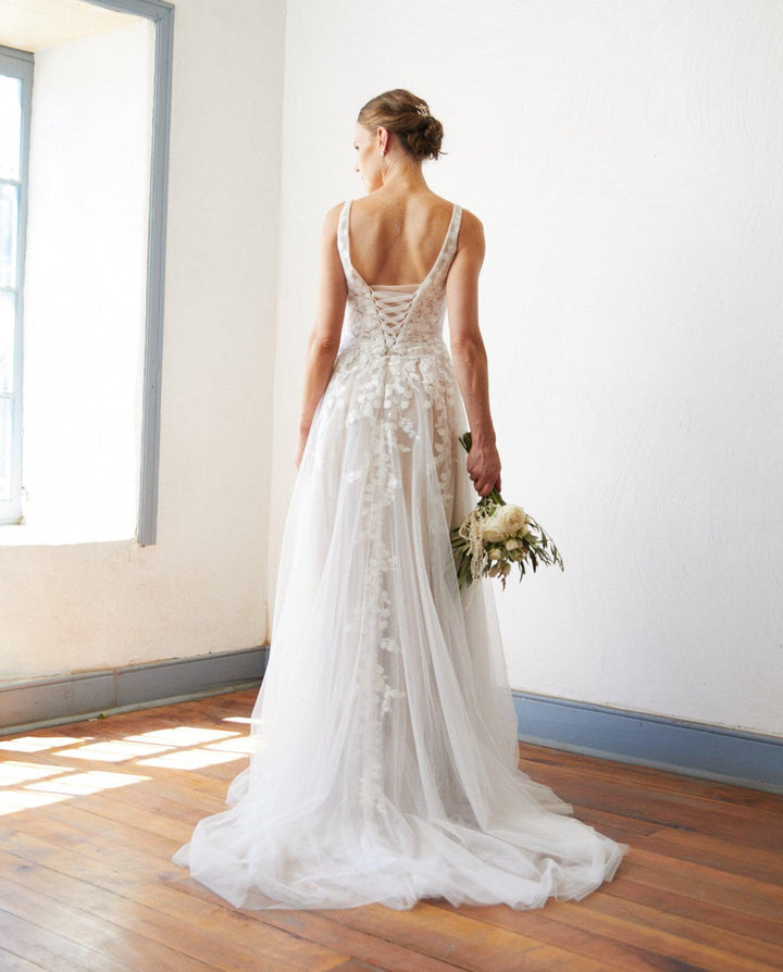 Vestido Largo de Novia Eloise Tul Nude