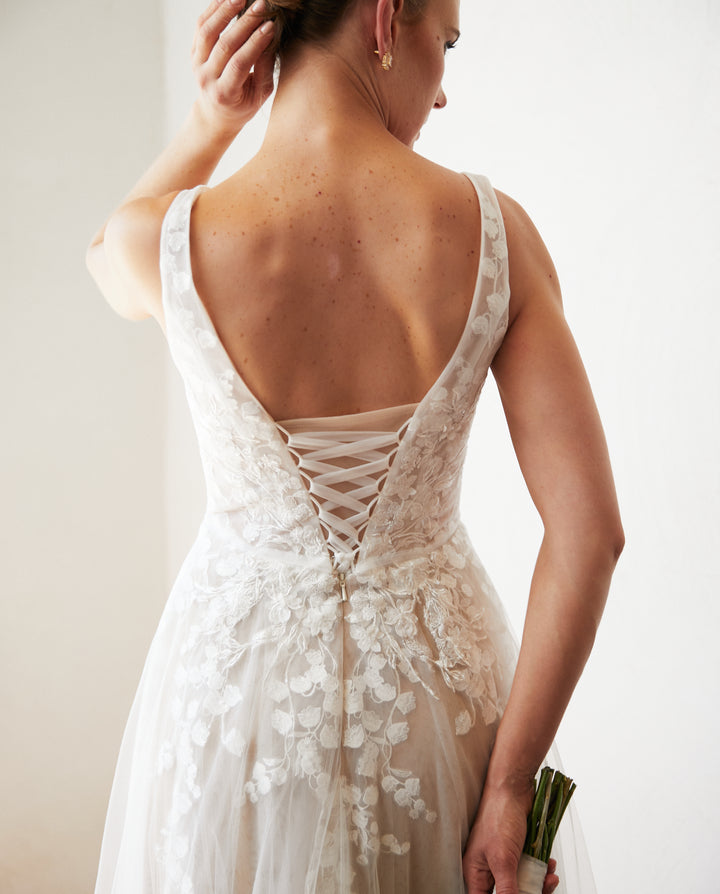 Vestido Largo de Novia Eloise Tul Nude