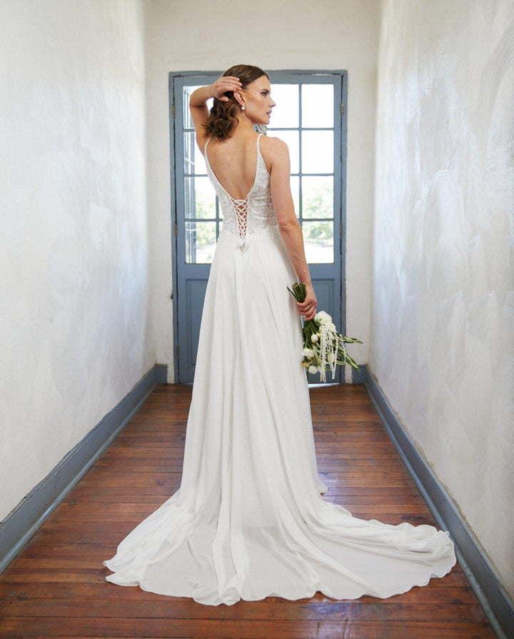 Vestido Largo de Novia Lys Gasa Ivory